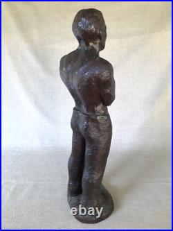 Antique wood Sculpture, WPA Era Worker, Industrial, Expressionism
