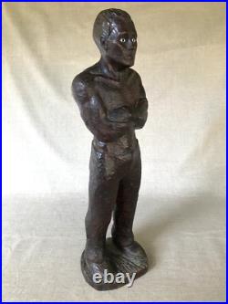 Antique wood Sculpture, WPA Era Worker, Industrial, Expressionism