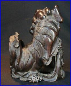 Antique wood carving Shishi guardian lion deity 1890s Japan sculpture art