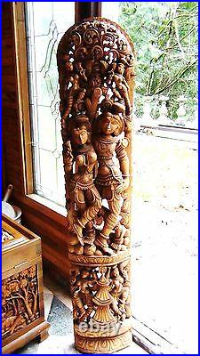 Antique18c- 19c South Asia Large Scale Wood Temple Pierced Carving 61h