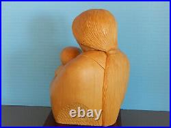 Apache Mother and Baby Wood Carving Native American Basswood Signed by Olah