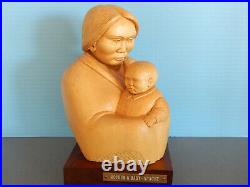 Apache Mother and Baby Wood Carving Native American Basswood Signed by Olah