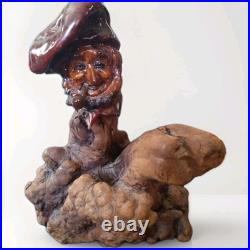 Apple Head Carving Sculpture Burl Drift Wood Isadore Shep Shapiro signd Vtg Folk