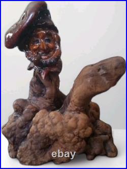 Apple Head Carving Sculpture Burl Drift Wood Isadore Shep Shapiro signd Vtg Folk