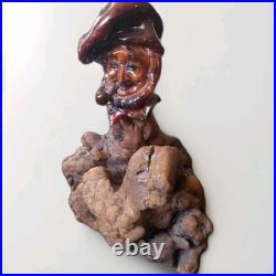 Apple Head Carving Sculpture Burl Drift Wood Isadore Shep Shapiro signd Vtg Folk
