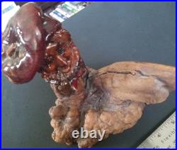 Apple Head Carving Sculpture Burl Drift Wood Isadore Shep Shapiro signd Vtg Folk