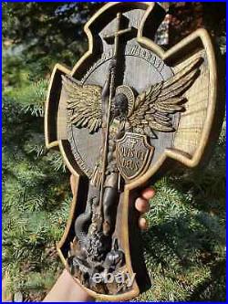 Archangel Michael Cross WOOD CARVED CHRISTIAN ICON RELIGIOUS ART WORK