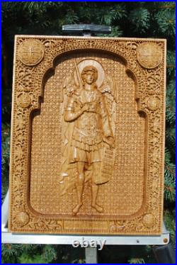 Archangel Michael Wood Carved Christian Icon Religious Wall Hanging Art Work