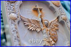 Archangel Michael Wood Carved Christian Icon Religious Wall Hanging Art Work
