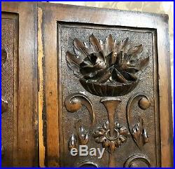 Architectural salvage flower sculpture panel Antique french wood carving plaque