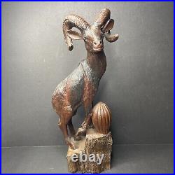 Arizona Big Horned Sheep Solid Wood Carving Hand Carved DS Supai 1970 Sculpture