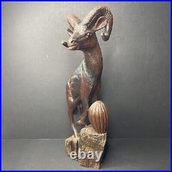 Arizona Big Horned Sheep Solid Wood Carving Hand Carved DS Supai 1970 Sculpture