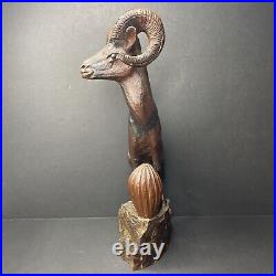 Arizona Big Horned Sheep Solid Wood Carving Hand Carved DS Supai 1970 Sculpture