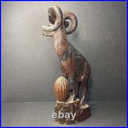 Arizona Big Horned Sheep Solid Wood Carving Hand Carved DS Supai 1970 Sculpture