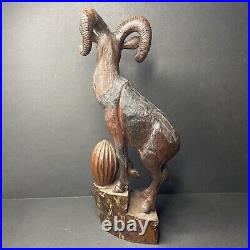 Arizona Big Horned Sheep Solid Wood Carving Hand Carved DS Supai 1970 Sculpture