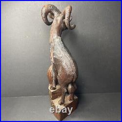 Arizona Big Horned Sheep Solid Wood Carving Hand Carved DS Supai 1970 Sculpture