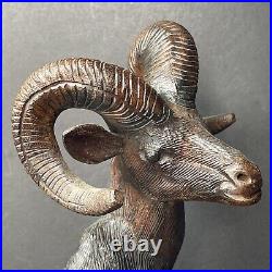 Arizona Big Horned Sheep Solid Wood Carving Hand Carved DS Supai 1970 Sculpture