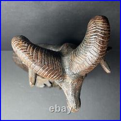 Arizona Big Horned Sheep Solid Wood Carving Hand Carved DS Supai 1970 Sculpture