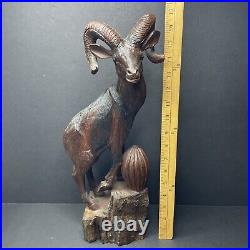 Arizona Big Horned Sheep Solid Wood Carving Hand Carved DS Supai 1970 Sculpture