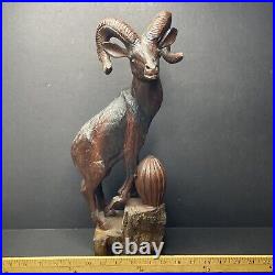 Arizona Big Horned Sheep Solid Wood Carving Hand Carved DS Supai 1970 Sculpture