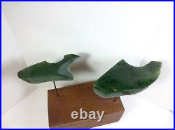Arnold Austad, Nephrite Stone Whale Carvings On Wood, Dated 1977