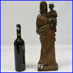 Around 1900 old sculpture Madonna and child, carved wood, height 18,5 in