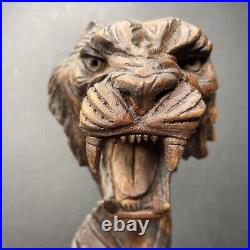 Art Deco Tiger Bust Solid Wood Carving Hand Carved H. H. Signed Sculpture