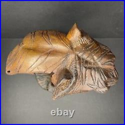 Art Deco Tiger Bust Solid Wood Carving Hand Carved H. H. Signed Sculpture