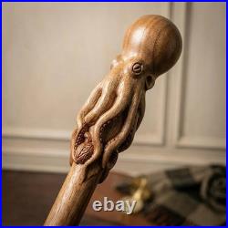 Artisan Handcrafted Octopus Walking Stick, Unique Wooden Carved Staff & Cane