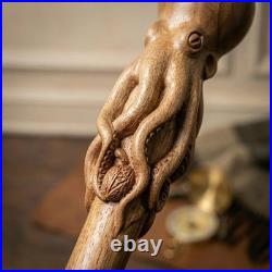 Artisan Handcrafted Octopus Walking Stick, Unique Wooden Carved Staff & Cane