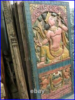 Artistic Indian Carving Door Panel RAMA Vintage Hand Carved Wood Sculpture 72x36