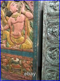 Artistic Indian Carving Door Panel RAMA Vintage Hand Carved Wood Sculpture 72x36