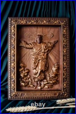 Ascension Wood Carved Christian Icon Religious Wall Hanging Art Work