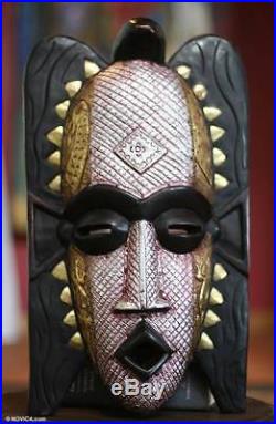 Ashanti Ghost Mask Sculpture African Artisan Carved Wood Metal NOVICA Wall Art