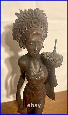 Asian Balinese Carving, Lady Statue Ebony Wood, Thai Goddess Home Decor Figure