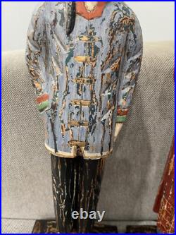 Asian Possibly Chinese Carved & Painted Pair Wood Statue Figurines Man & Woman