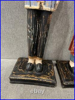 Asian Possibly Chinese Carved & Painted Pair Wood Statue Figurines Man & Woman