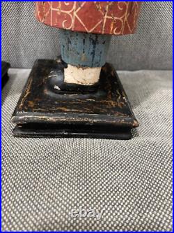 Asian Possibly Chinese Carved & Painted Pair Wood Statue Figurines Man & Woman