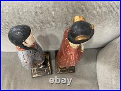 Asian Possibly Chinese Carved & Painted Pair Wood Statue Figurines Man & Woman