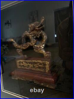 Asian Wood Carved Dragon Framed Franklin Picture item 9959