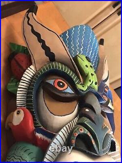 Authentic Hand Carved Wood Costa Rican Rainforest Mask Colorful Vibrant Signed