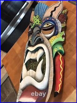 Authentic Hand Carved Wood Costa Rican Rainforest Mask Colorful Vibrant Signed