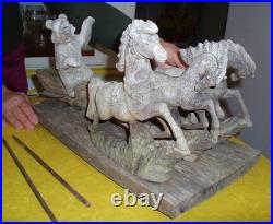 Awesome German Antique Folk Art Wood Carving Sculpture Horse Sled Bear Christmas