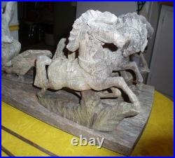 Awesome German Antique Folk Art Wood Carving Sculpture Horse Sled Bear Christmas