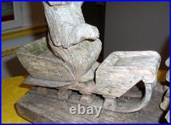 Awesome German Antique Folk Art Wood Carving Sculpture Horse Sled Bear Christmas