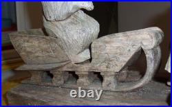 Awesome German Antique Folk Art Wood Carving Sculpture Horse Sled Bear Christmas