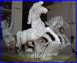 Awesome German Antique Folk Art Wood Carving Sculpture Horse Sled Bear Christmas