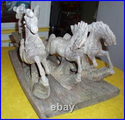 Awesome German Antique Folk Art Wood Carving Sculpture Horse Sled Bear Christmas