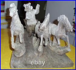 Awesome German Antique Folk Art Wood Carving Sculpture Horse Sled Bear Christmas