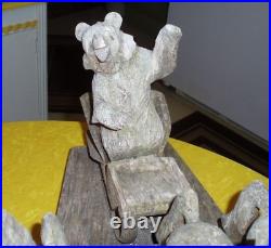 Awesome German Antique Folk Art Wood Carving Sculpture Horse Sled Bear Christmas